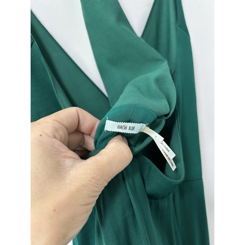 Kimchi Blue Green Emerald Midi Dress Gown Asymmetrical Hem Cocktail Satin Size 8 - Picture 7 of 12